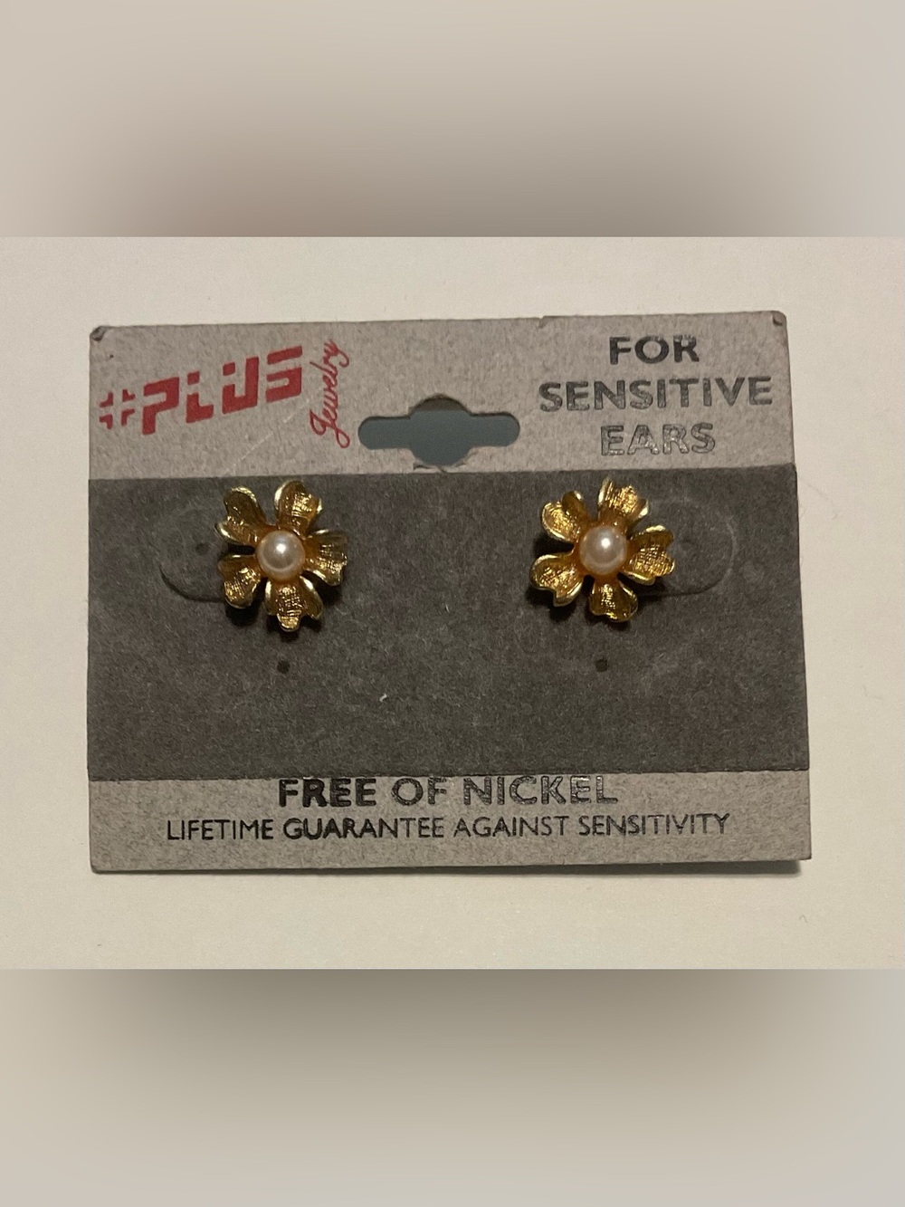 +Plus Gold Tone Flower Stud Earrings Imitation Pearl Nickel-Free